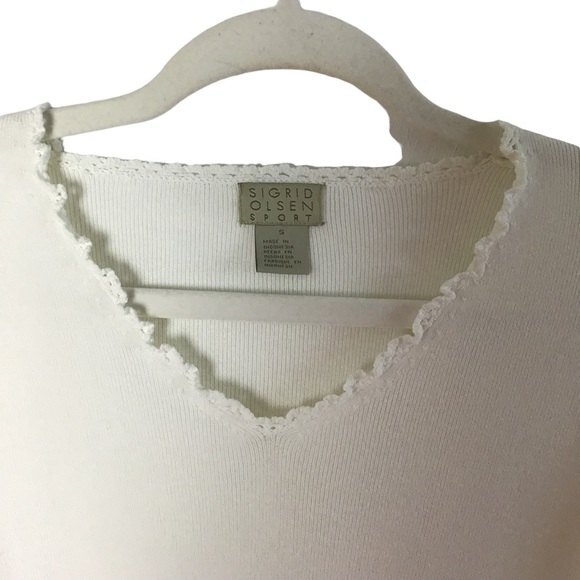 Sigrid Olsen Sport V-Neck Long Sleeve Sweater White Size S - Picture 2 of 8